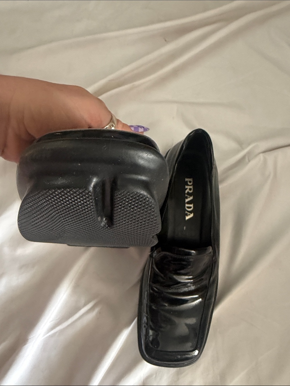 Prada Black Patent Leather Square-Toe Loafers - Picture 11 of 14